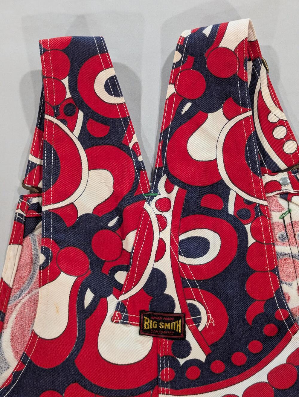 Vintage Big Smith Overalls Womens 32x29 Multicolor Denim Hippie Retro Geometric - Picture 9 of 10
